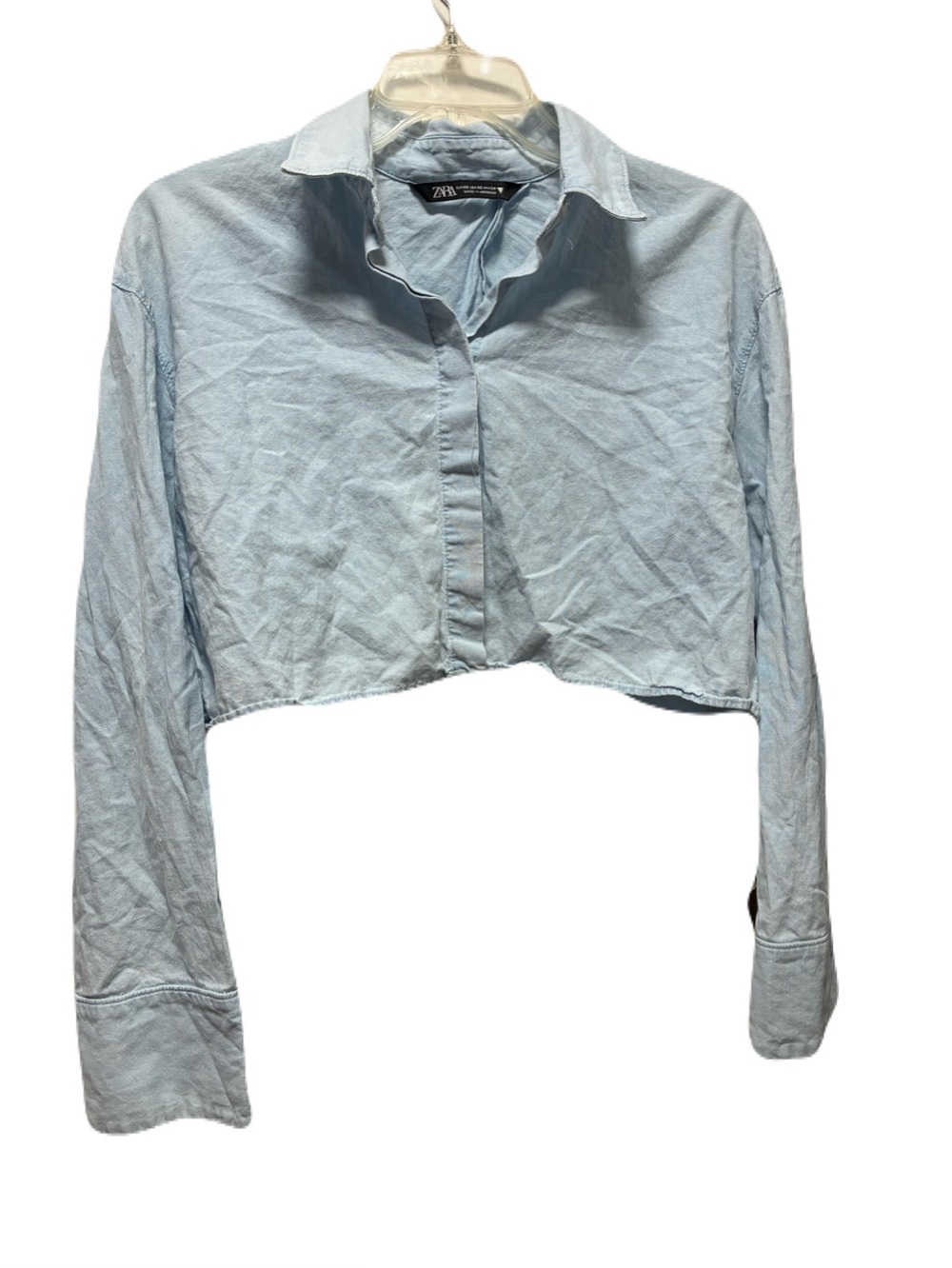 Zara Light Blue Denim Cropped Button-Up